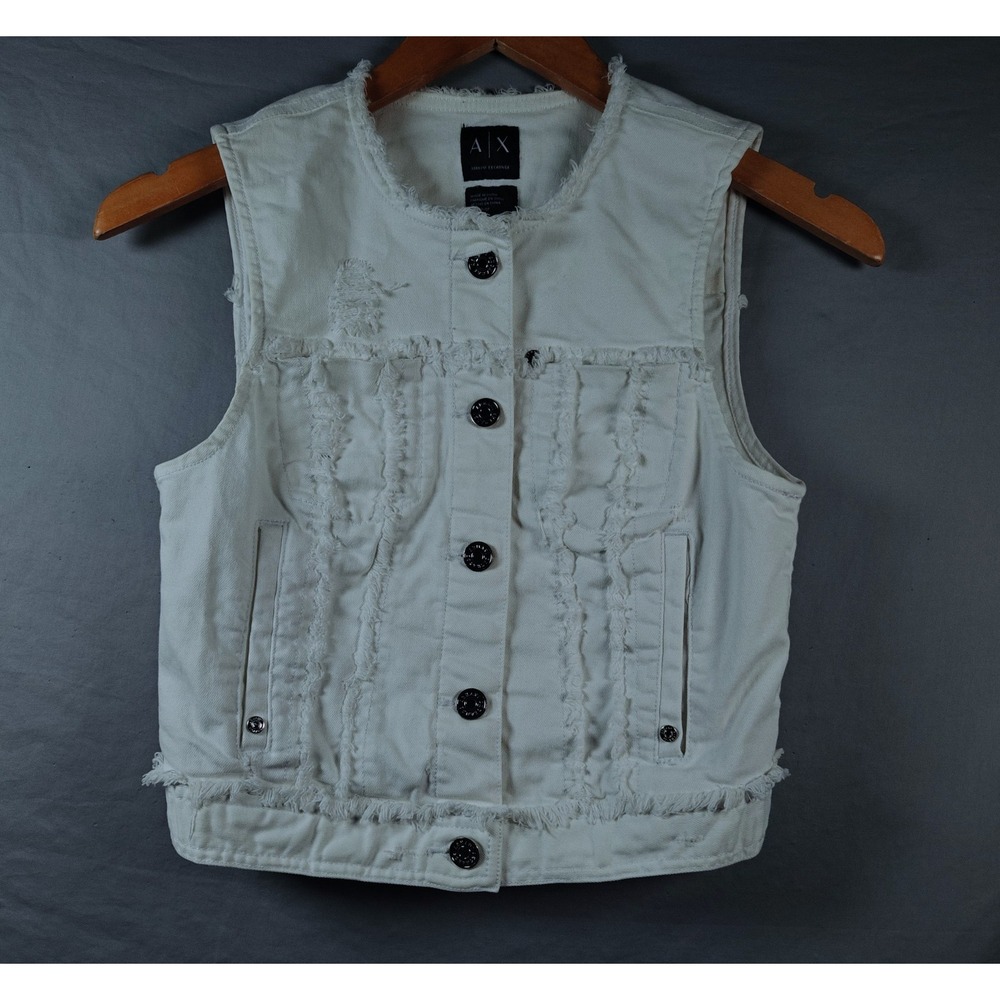 Armani Exchange Denim Vest Womens Sleeveless Jacket XS Distressed Jacket
